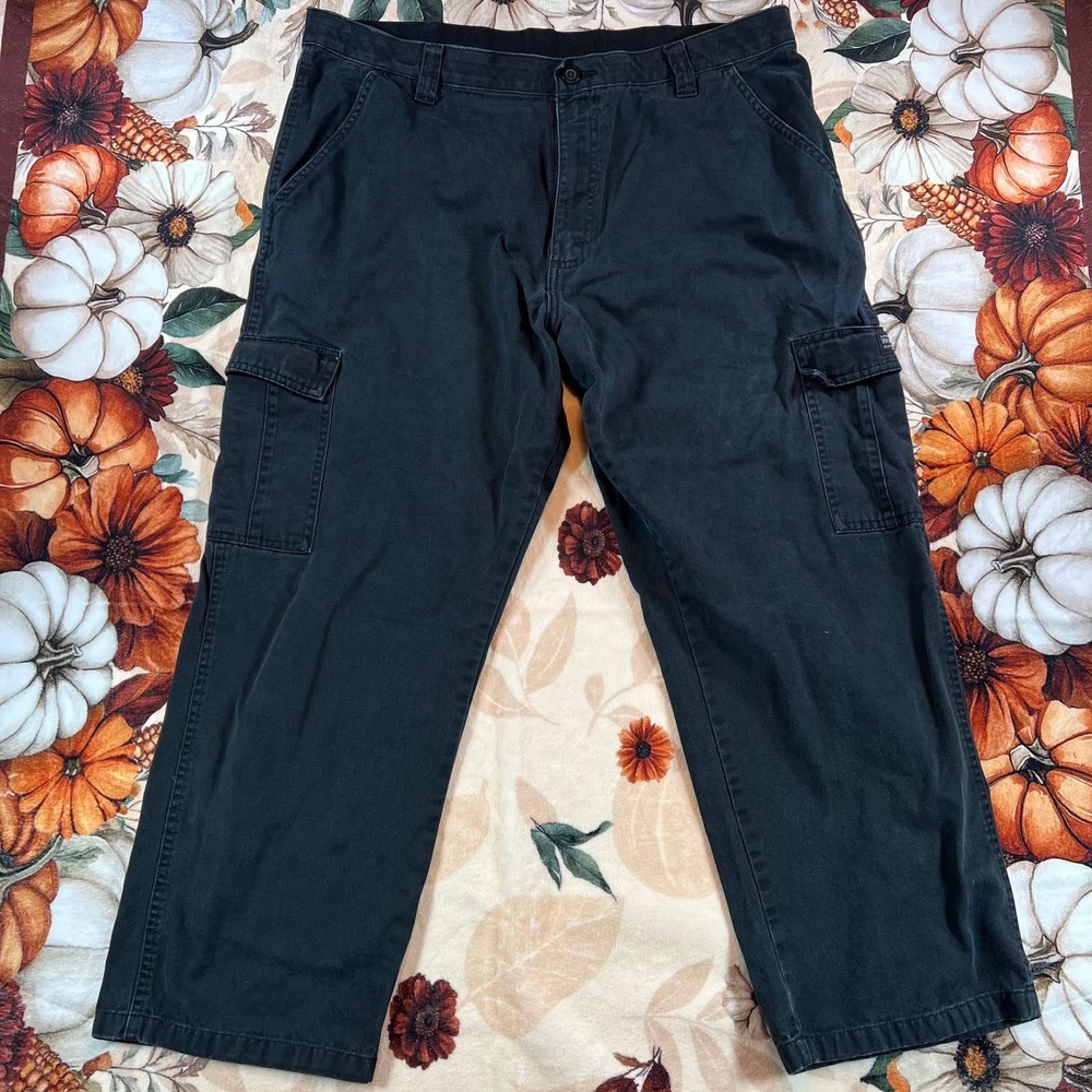 Wrangler Authentic Issue Mens Black Cargo Pants Baggy Grunge Workwear Size 38x29